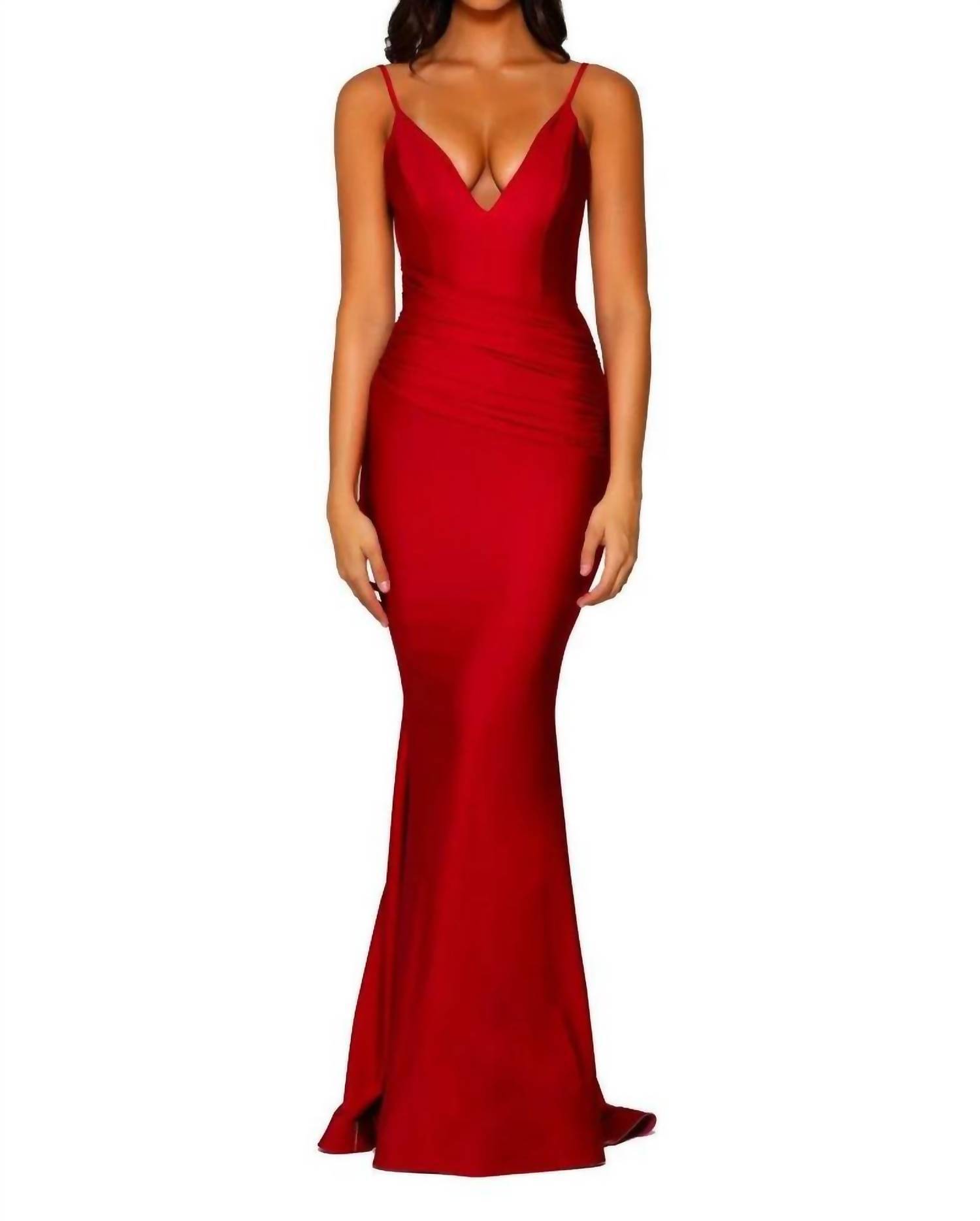 New Portia&Scarlett Long Spaghetti Strap Mermaid Prom Gown In Red